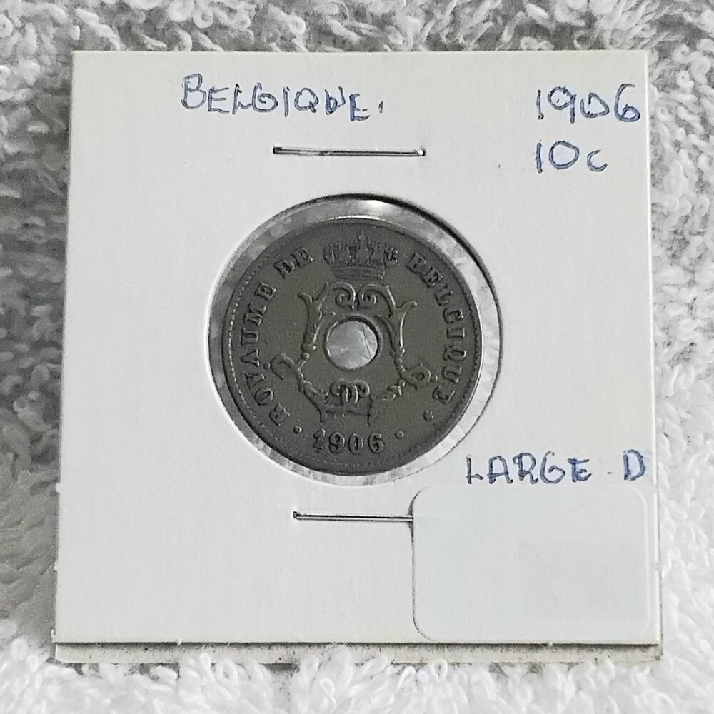 Circulated 1906 Belgian 10 Centimes Large Date Coin Made of Copper/Nickel will